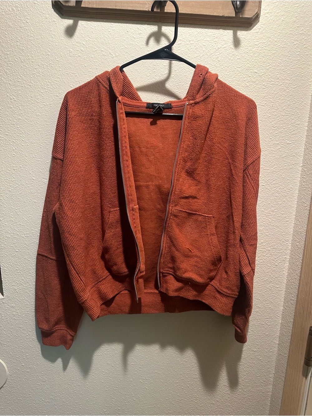Forever 21 Rust Orange Zip-Up Hooded Bomber Jacket